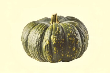 A medium shot of a fresh green pumpkin