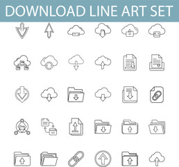 Fototapeta premium Download Line Art Set Cloud, File, Upload, Download Icons