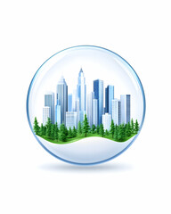 Fototapeta premium City in a bubble, urban landscape, nature inside, conservation concept, for presentations, posters