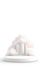 Clean energy concept cylinders on platform with cloud, future mockup design