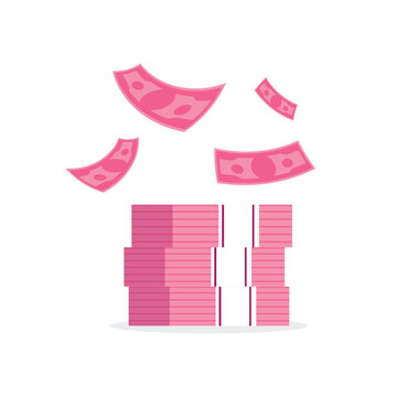 Indonesia banknotes stack money of 100000 rupiah value simple flat Vector illustration. pink money vector