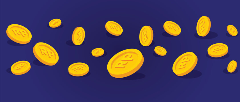 Indonesian rupiah money coin vector illustration fall, rupiah coin isolated on dark blue background