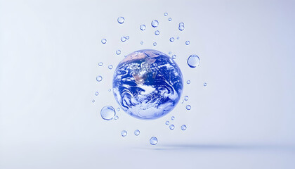 Earth surrounded by water drops against gradient background for ecological concerns
