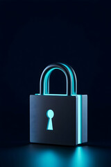 Futuristic lock, illuminated edges on dark surface, security or protection concept