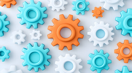 Gears interlocking on white, representing collaboration, motion, and mechanics