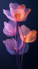 Ethereal blossoms in soft hues of pink and orange against a dark background, creating a serene atmosphere