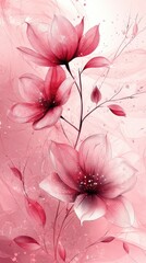 Delicate pink flowers gracefully bloom against a soft pastel background, creating a serene atmosphere