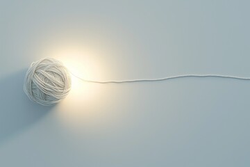 A glowing light fixture made from interwoven white wires, creating a modern and artistic lighting design, set against a soft neutral background
