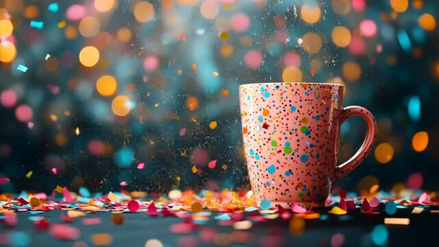 Cozy cup of coffee with Christmas lights on a table