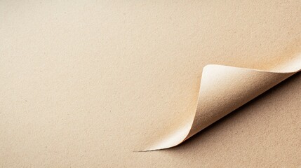Close-up of a curled edge of textured brown paper sheet with soft lighting, ideal for backgrounds