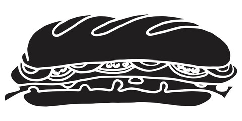 Fast food icon. Burger sandwich icon. Isolated vector burger with black lines on a white background