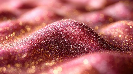 Close-up of shimmering pink and gold glitter texture resembling soft waves, ideal for backgrounds