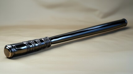 A sleek, polished baton resting on a soft surface, showcasing its shiny finish and design details