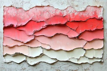 Abstract textured artwork featuring layered shades of red and pink, creating a dynamic visual effect