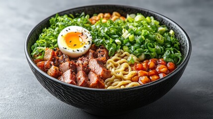 Savoring a bowl of traditional Japanese ramen with pork, egg, and green onions