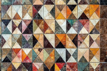 Colorful mosaic pattern featuring diverse geometric shapes in a vibrant design