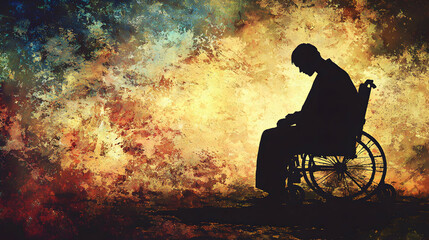 Solitude and Reflection: A Silhouette of a Person in a Wheelchair Against a Textured Background