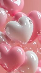 3D Glossy Heart Balloons in Soft Pink and White &ndash; Romantic Valentine&rsquo;s Day Decor, Cute Wallpaper, Poster, or Gift Design
