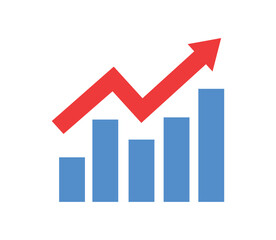 Fototapeta premium Graph in trendy flat style. Vector illustration. Graph going Up with red arrows vector. Blue chart bar vector illustration concept of sales bar chart symbol icon with arrow 