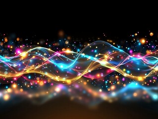 Obraz premium Colorful waves of light and sparkles create a vibrant abstract background.