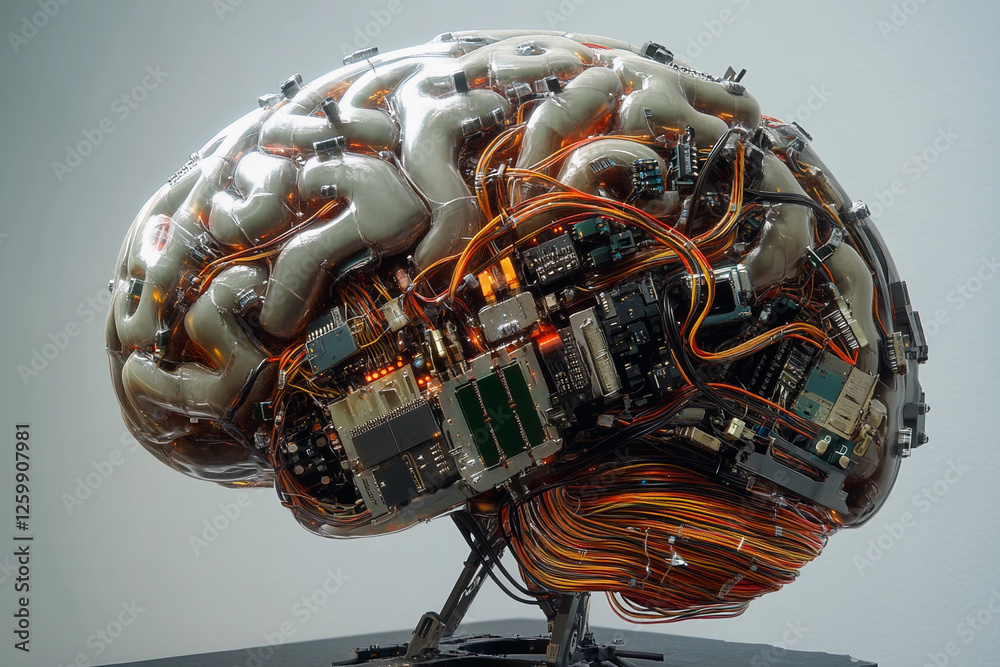 Fototapete futuristic brain design featuring circuit board elements merging technology with organic structure