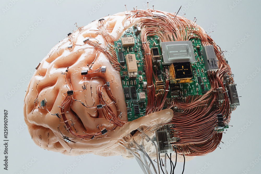 Fototapete futuristic brain design featuring circuit board elements merging technology with organic structure