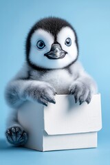Adorable Penguin Chick in a Box - Cute Baby Penguin Portrait