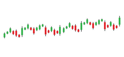 Trade of stock. Chart of forex with candles. Graph for financial market. Stock trade data on graph with japanese sticks. Exchange, buy, sell on stockmarket. Vector illustration flatisolated on white