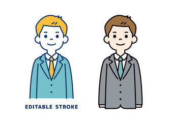 若いビジネスマンのベクターイラスト素材＿線幅の編集可能