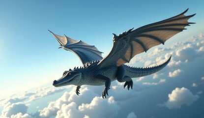 Fototapeta premium Crocodiles fly with wings above the clouds