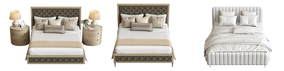 bed isolated on white background, interior furniture, 3D illustration, cg render
