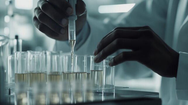 Scientist conducting research in a laboratory. Featuring a scientist in a lab coat using scientific equipment. Showcasing innovative research and advanced technology. Ideal for scientific journals.