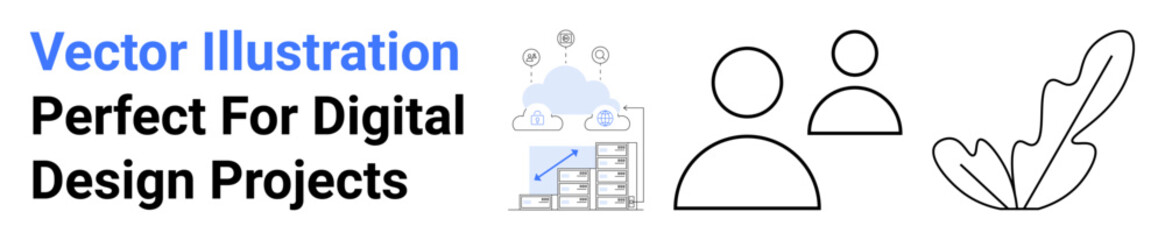 Data analysis bar chart with clouds, two user icons, and abstract leaf outline. Ideal for analytics, teamwork, green concepts, innovation, digital products education web graphics. Perfect for flat