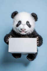 Adorable Baby Panda Holding a Blank Cardboard Box