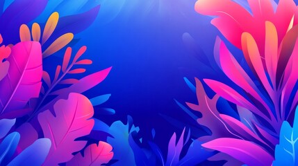 Vibrant abstract foliage with colorful leaves against a deep blue background, suitable for digital design