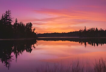Obraz premium Vibrant Sunset over Calm Lake