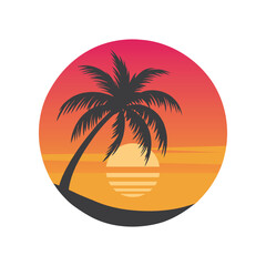 Obraz premium Palm Tree Sunset Vector, and retro palm tree vector design