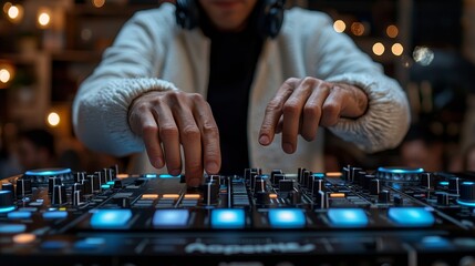 Energetic dj performance nightclub venue edm event vibrant atmosphere close-up view music and dance experience