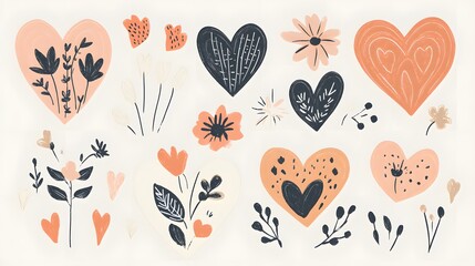 Heart and floral doodles create a whimsical pattern design