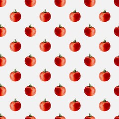 Bright red tomatoes in a seamless watercolor pattern for decorative use
