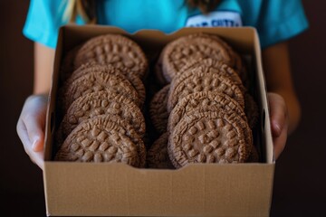 Girl Scout Selling Cookie Boxes: Marketing and Money Management Skills Training