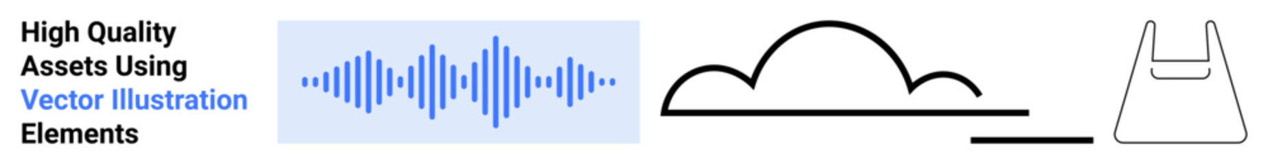 Stylized sound wave, minimal cloud sketch, and eco-friendly bag graphic emphasizing sustainability, technology, and modern design. Ideal for green tech, apps, data, audio eco-awareness branding