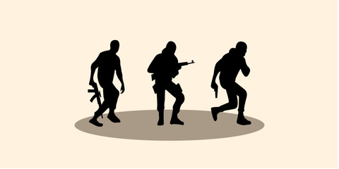 Graphic set silhouette of robber concept. 2D icon of man shadow dark. vector illustration.