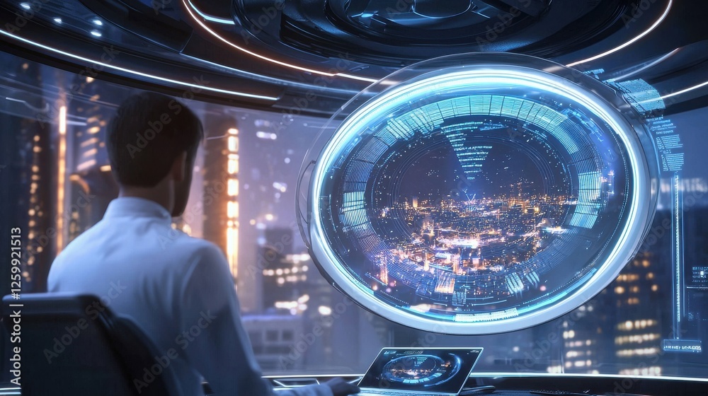 Poster futuristic digital intelligence interface with holographic display and data analytics dashboard