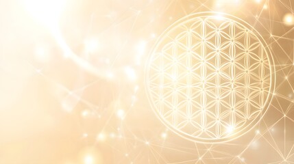 Flower of life symbol shines brightly in ethereal golden light