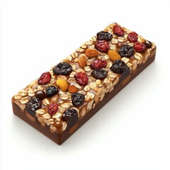 Granola Bar with dried fruits, isolated on white