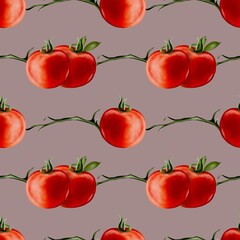 Seamless watercolor tomato pattern design for fabric and packaging