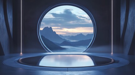 Naklejka premium Mountain and lake background product booth background