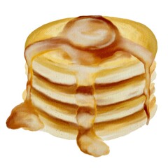 Colorful watercolor pancakes with syrup drizzled on top for textile design inspiration
