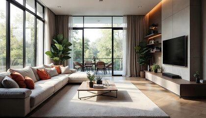 Obraz premium a modern living room with sofa and tv